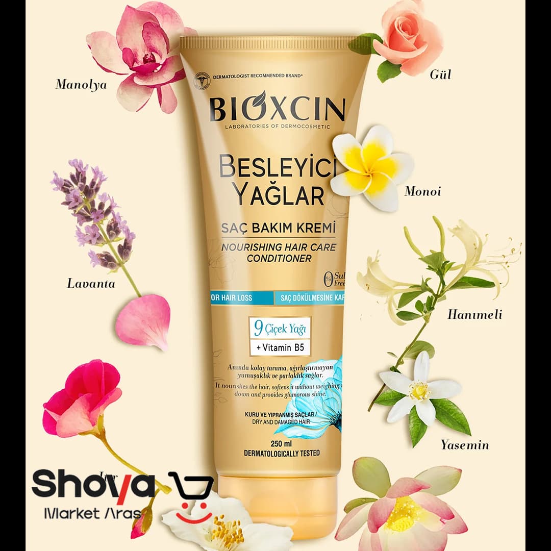 کرم مو بیوکسین Bioxcin مدل Besleyici Yağlar حاوی 9 روغن گل مغذی حجم 250 میلیلیتر — تصویر ۳