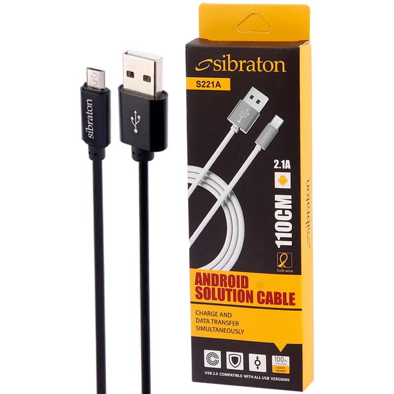 کابل میکرو یو اس بی 2.1 آمپر سیبراتون S221A طول 1.1 متر