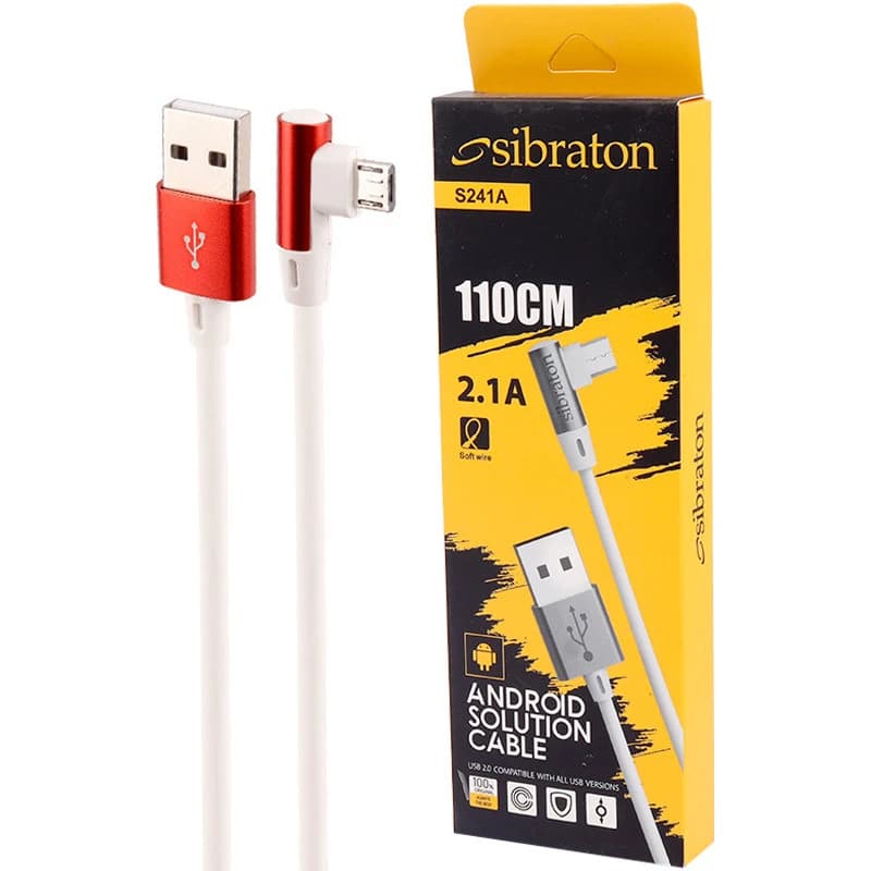 کابل میکرو یو اس بی 2.1 آمپر سیبراتون S241A یکسر L طول 1.1 متر