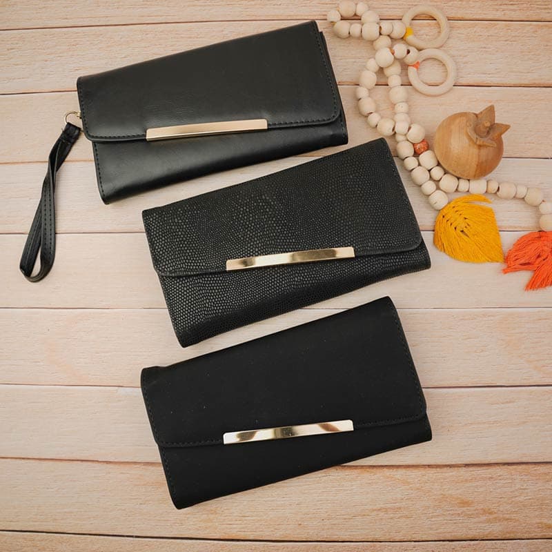 کیف پول لب کج زه دار مشکی 270-38