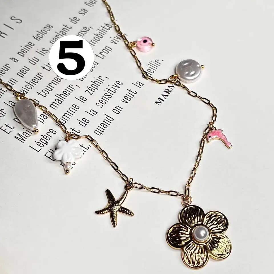 گردنبند زنانه و دخترانه آویز فانتزی گل و ستاره ضد حساسیت رنگ ثابت کد etk — تصویر ۵