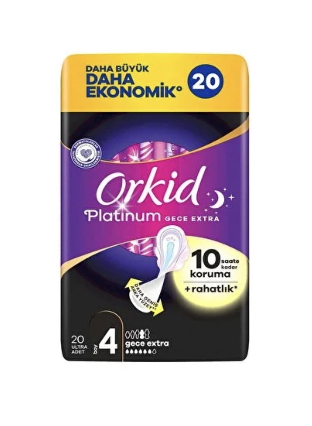 نوار بهداشتی شبانه ارکید مدل Platinum Gece Extra سایز 4 بسته 20 عددی