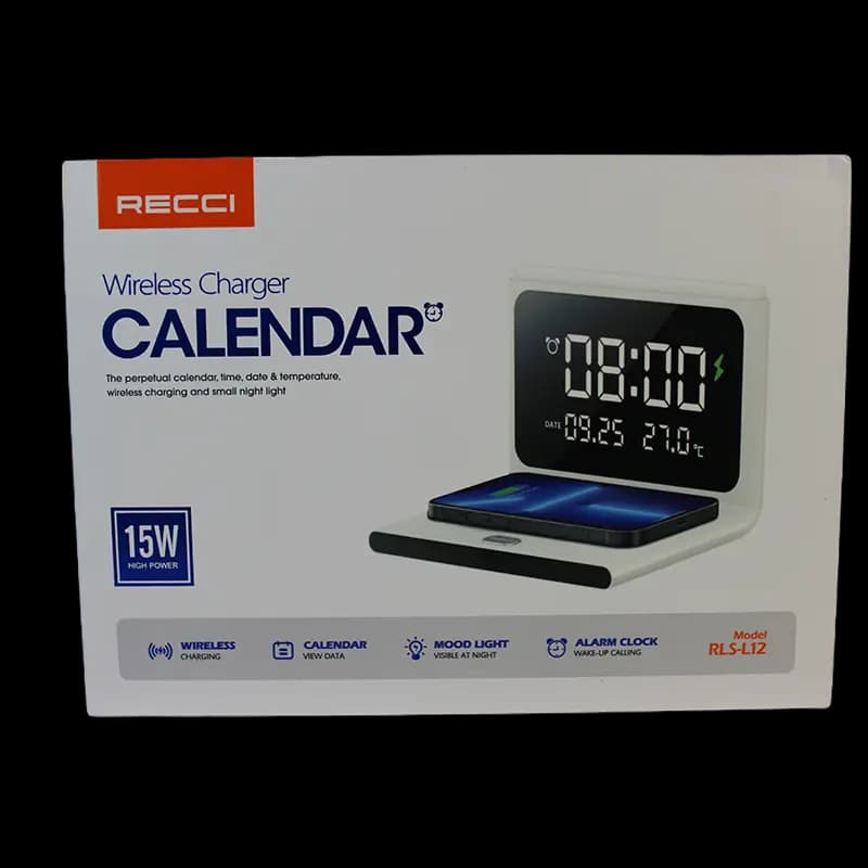 شارژر بی سیم و ساعت رومیزی RECCI مدل RLS-L12 — تصویر ۲