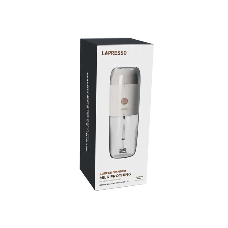 دستگاه فوم ساز شیر و آسیاب قهوه قابل حمل لپرسو Lepresso مدل LPMFGRWH -کد 340122 — تصویر ۲