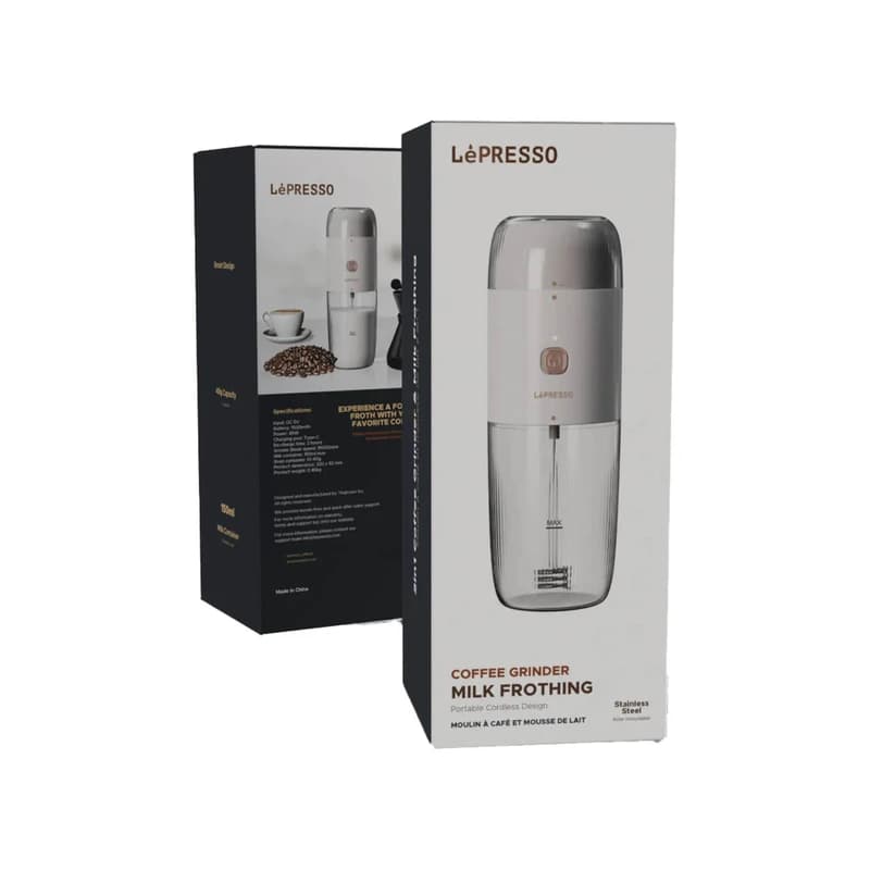 دستگاه فوم ساز شیر و آسیاب قهوه قابل حمل لپرسو Lepresso مدل LPMFGRWH -کد 340122 — تصویر ۳