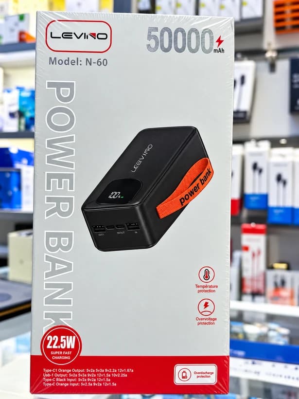 پاوربانک 22.5 وات لوینو مدل N-60 ظرفیت 50000 میلی آمپر ساعت — تصویر ۳