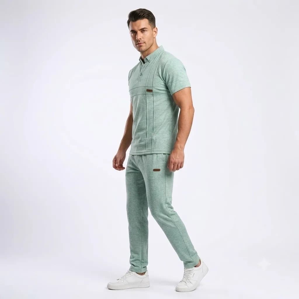 ست پولوشرت و شلوار مردانه یقه فرنچ دکمه دار سبز روشن مدل ARG2KHBGRE — تصویر ۱۲