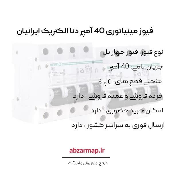 فیوز مینیاتوری چهار پل 40 آمپر دنا الکتریک — تصویر ۴