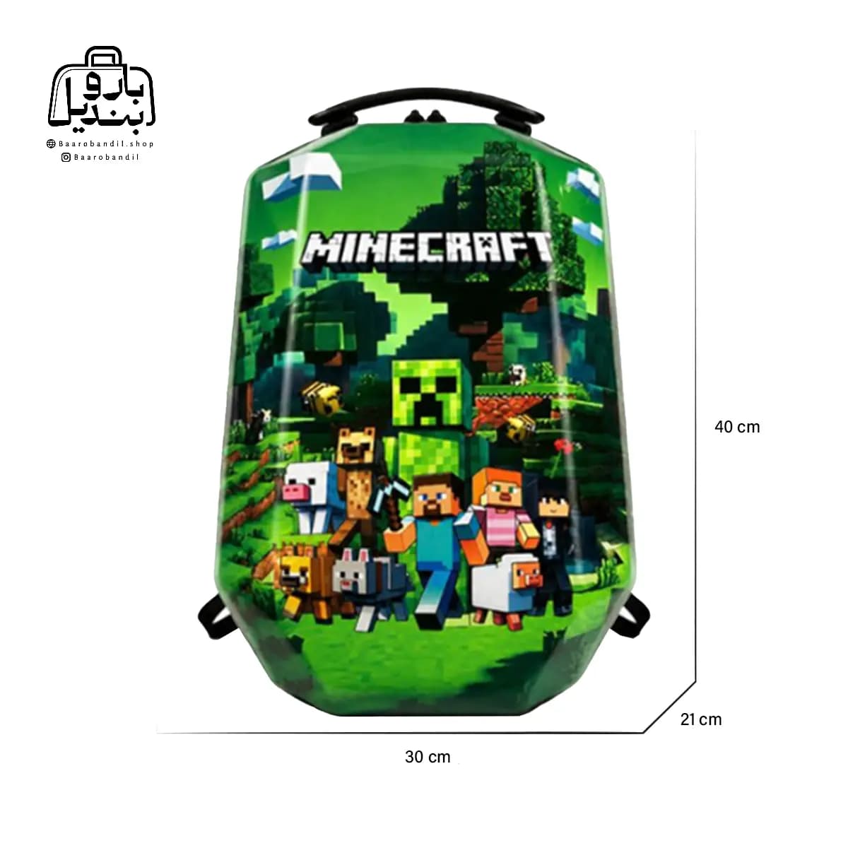 کولهپشتی مدرسه هارد کیس Marinox Marvel کد ۱۰۵۰ طرح ماینکرفت سبز Minecraft Green — تصویر ۲