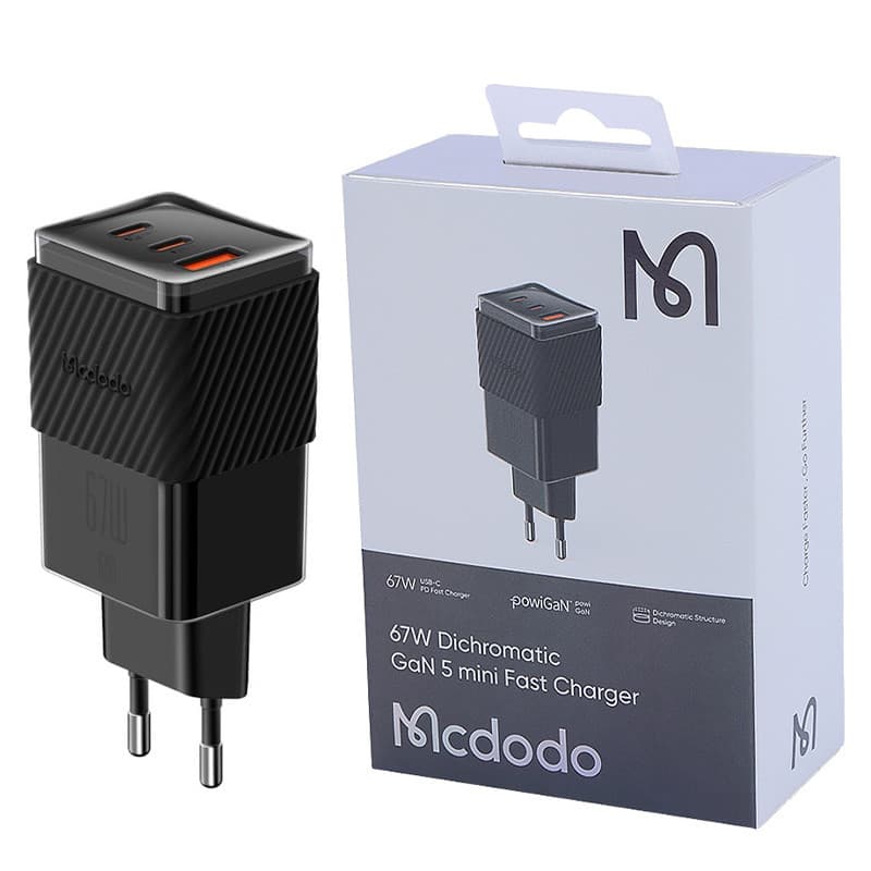 شارژر آداپتور دیواری مینی 3 پورت 67 وات مک دودو مدل MCDODO CH-150 GAN5 — تصویر ۲