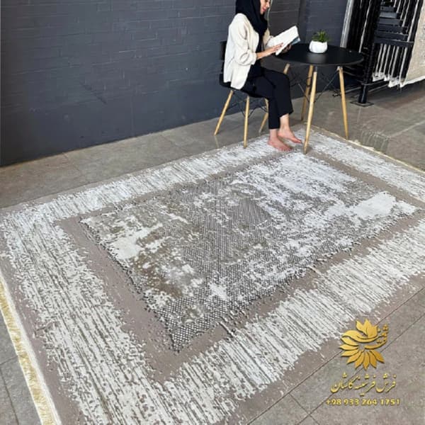 فرش کهنه نما مدرن زمنیه کرم بژ کد 42064 — تصویر ۳