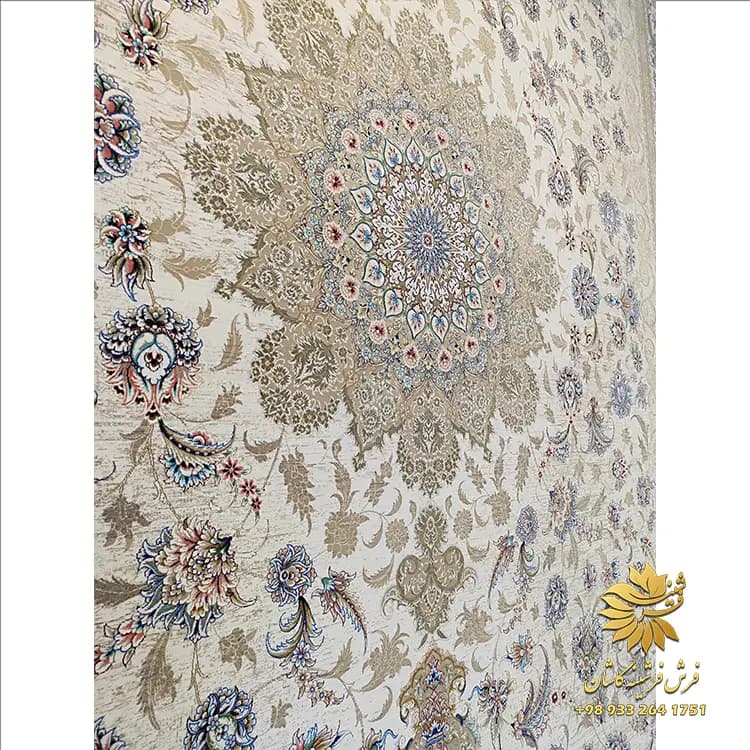 فرش ماشینی کرم رنگ 1500 شانه طرح دستباف کد 7550 — تصویر ۳