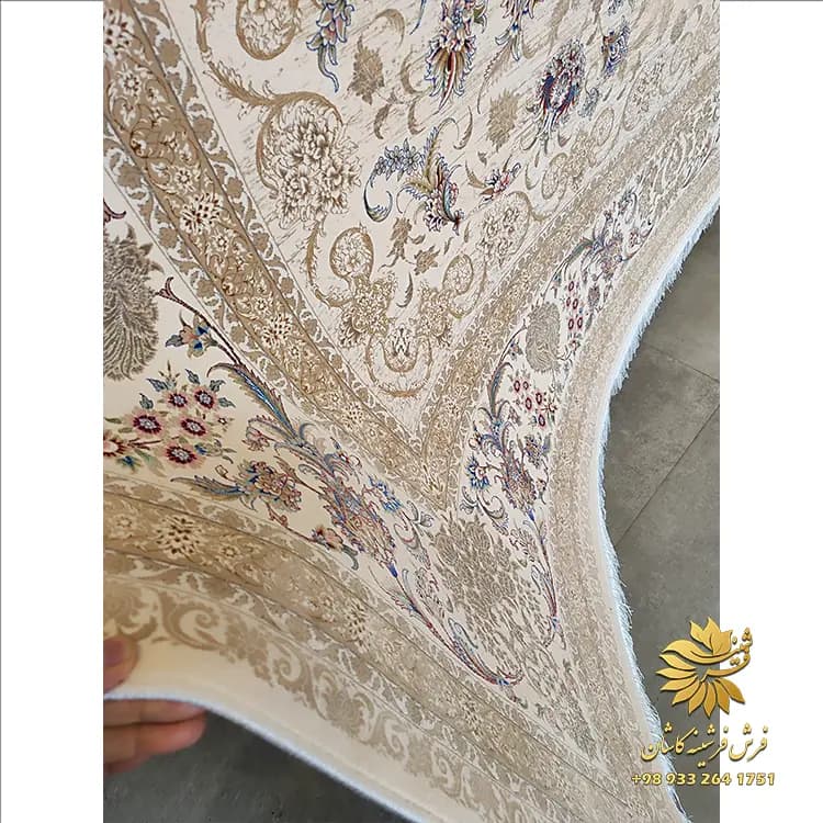 فرش ماشینی کرم رنگ 1500 شانه طرح دستباف کد 7550 — تصویر ۵
