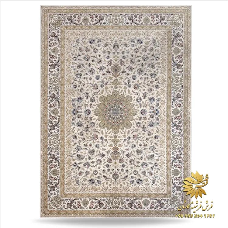 فرش ماشینی کرم رنگ 1500 شانه طرح دستباف کد 7550