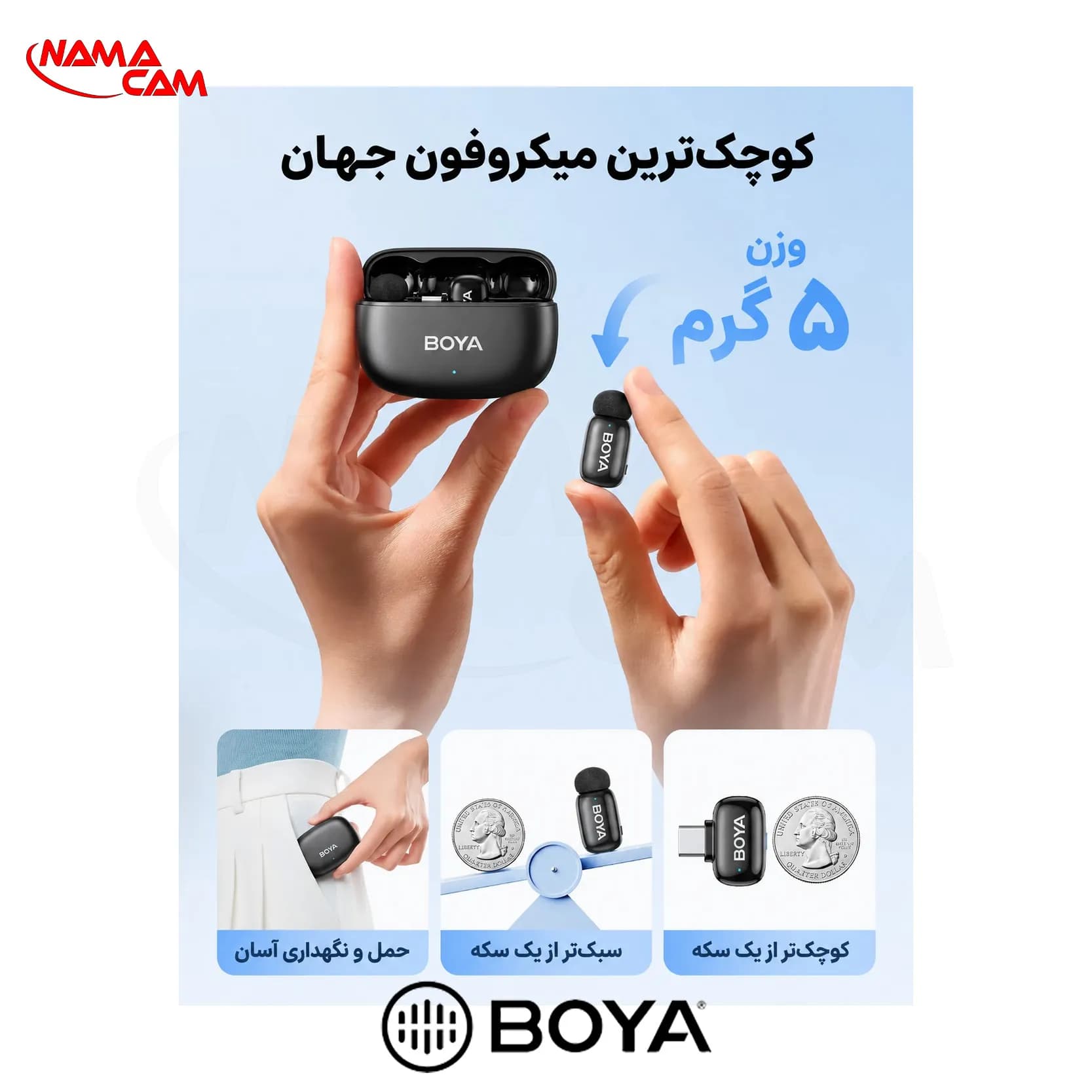 میکروفون بیسیم بویا مینی 2 – 02 – تایپ سی – BOYA mini 2-02 (USB-C) + 2 TX — تصویر ۳