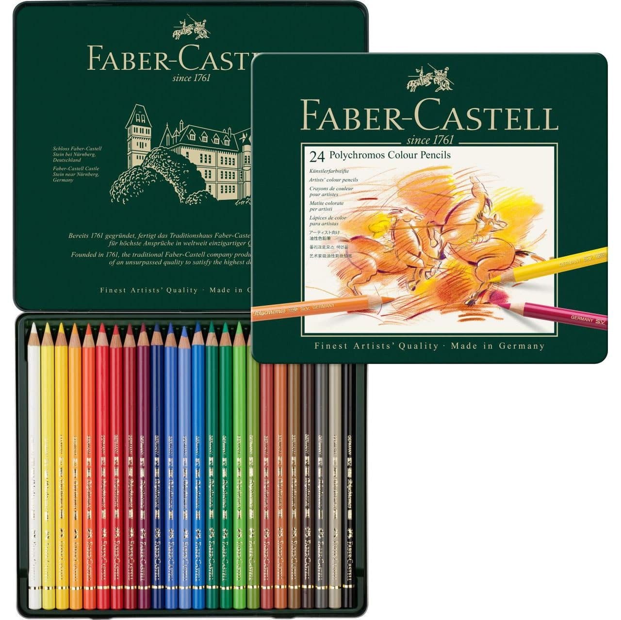 مداد رنگی فابر کستل مدل پلی کروم (Polychromos) جعبه فلزی 24 رنگ — تصویر ۳