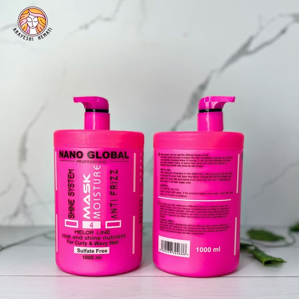 ماسک مو صورتی داخل حمام نانو گلوبال ضد وزی مو فر – NANO GLOBAL — تصویر ۲