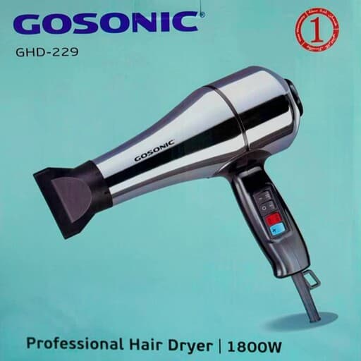 سشوار حرفهای 1800 وات گوسونیک مدل GHD-229، موتور AC، وزن 892 گرم، دارای سری متمرکزکننده پهن با ویژگی حجمدهندگی، با قابلیت فناوری تولید یون، باد سرد — تصویر ۲