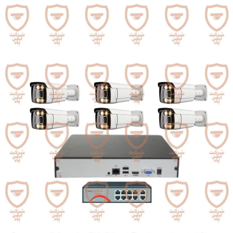 پکیج 6 عددی دوربین مداربسته 5 مگاپیکسل تحت شبکه 4K – IP- POE دید شب رنگی دارای میکروفون داخلی پیشرفته پلاک خوان تشخیص چهره سری IPB-5082WLA-POE-imenpad5082wla