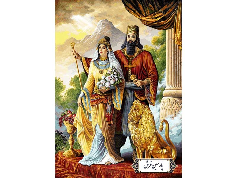نخ و نقشه تابلو فرش طرح کوروش و ماندانا – کد NP4956
