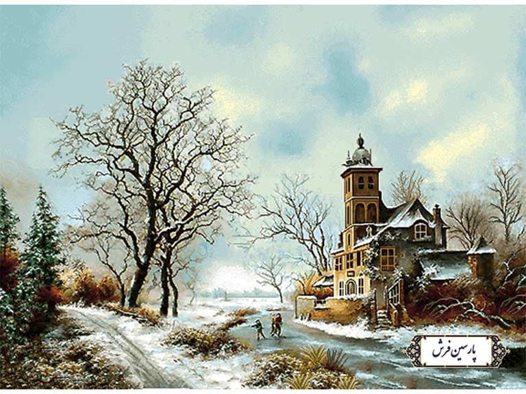 نخ و نقشه تابلو فرش منظره زمستانی – کد NV947