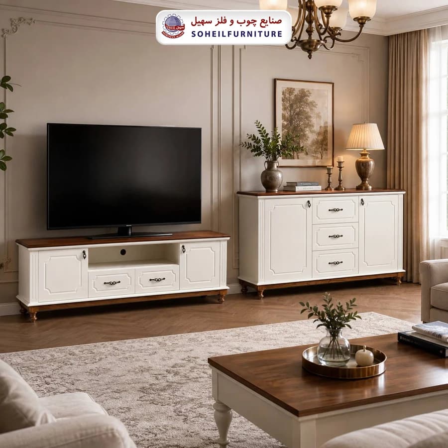 میز تلویزیون 158 سهیل روکش چوب طبیعی بلوط — تصویر ۳