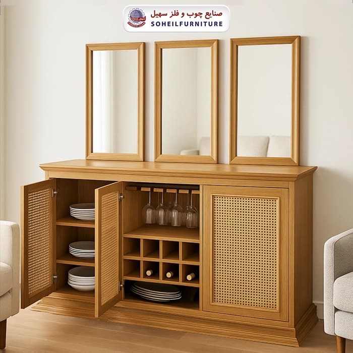 آینه کنسول حصیری چوبی مدرن مدل 142 سهیل(روکش طبیعی چوب بلوط) — تصویر ۲