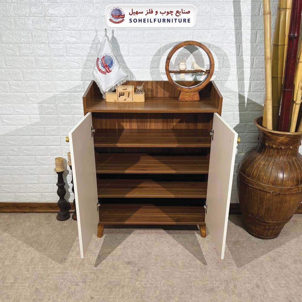 جاکفشی دودرب مدرن تمام ام دی اف MDF مدل اریب سهیل( جاکفشی طوسی کرم) — تصویر ۵