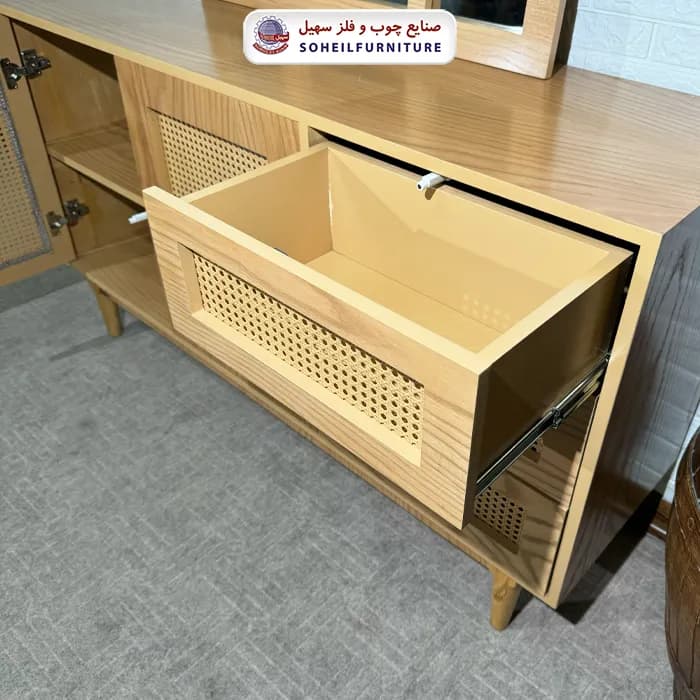 آینه کنسول حصیری چوبی مدرن مدل 143 سهیل(روکش طبیعی چوب بلوط) — تصویر ۵