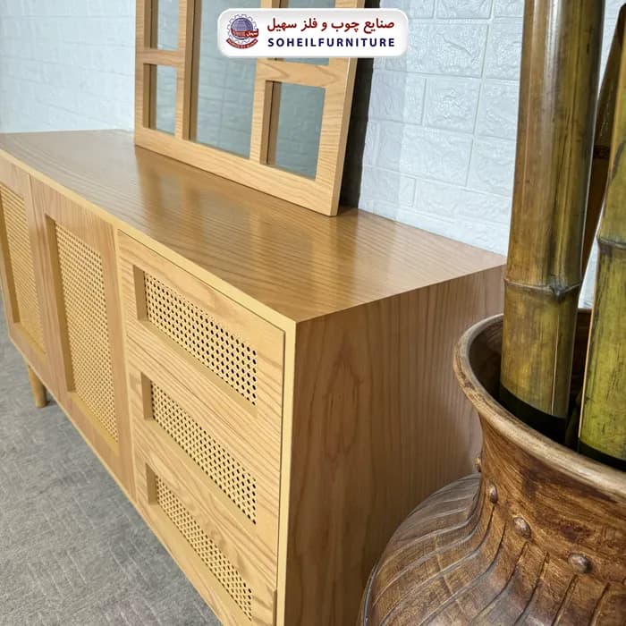 آینه کنسول حصیری چوبی مدرن مدل 143 سهیل(روکش طبیعی چوب بلوط) — تصویر ۶