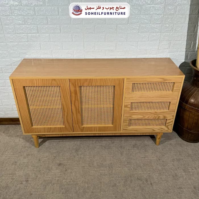 آینه کنسول حصیری چوبی مدرن مدل 143 سهیل(روکش طبیعی چوب بلوط) — تصویر ۲