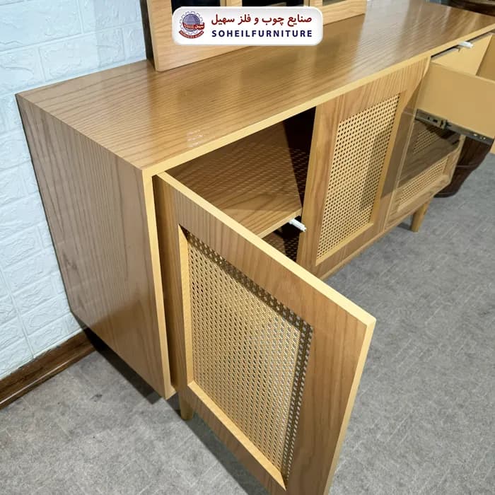 آینه کنسول حصیری چوبی مدرن مدل 143 سهیل(روکش طبیعی چوب بلوط) — تصویر ۴