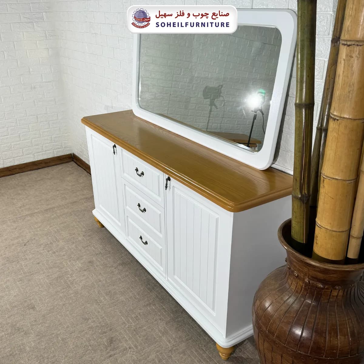 آینه کنسول چوبی کشودار مدرن مدل 140 سهیل(روکش طبیعی چوب بلوط) — تصویر ۸