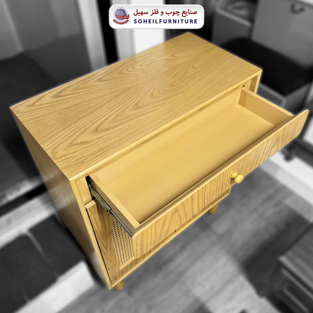 جاکفشی حصیری چوب و MDF کشو دار مدل 146 سهیل (روکش طبیعی چوب بلوط حصیربافت) — تصویر ۳
