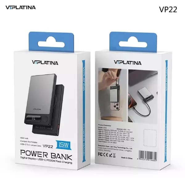 پاوربانک وایرلس 5000 هزار وی آی پلاتینا مدل VIPLATINA VP22 — تصویر ۲