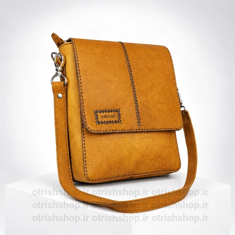 کیف دوشی چرم رودوخت (چرم طبیعی شتر، بند قابل تنظیم، مناسب دانشگاه و روزمره)
