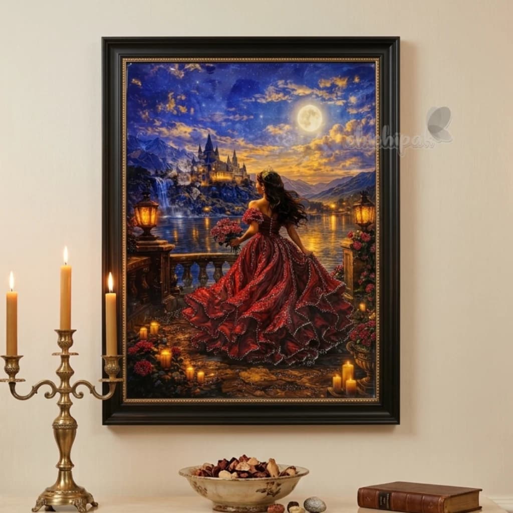 تابلو دکوراتیو برجسته رزین دختر با لباس قرمز 120*90
