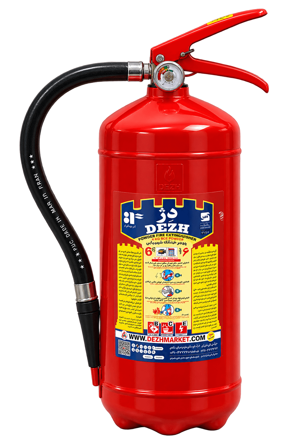 کپسول آتشنشانی پودر و گاز دژ ۶ کیلوگرمی dezh-6kg-powder-gas-fire-extinguisher