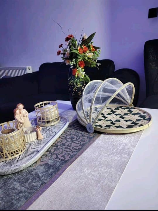 ظرف پذیرایی حصیری بامبو روکش دار قطر 30 سانت کد 153 — تصویر ۶