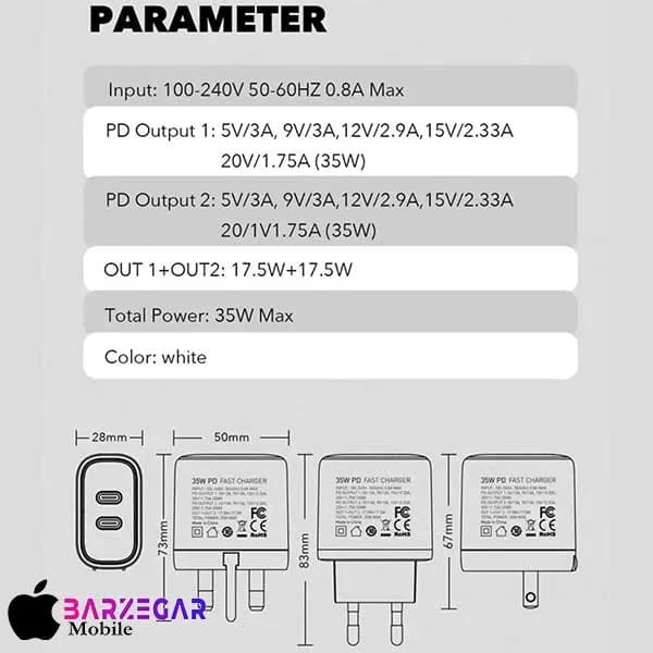 شارژر دیواری 30W الدینیو مدل Ldnio A2528M (2 پین) – پورت Type-C + کابل Type-C به Lightning – اصل — تصویر ۶