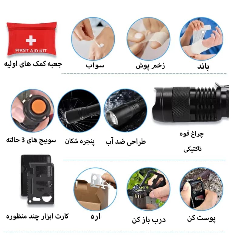 کیت کمپینگ و بقا ۲۴ کاره مدل Tactical Survival Kit – جعبه ابزار نجات چندمنظوره — تصویر ۴