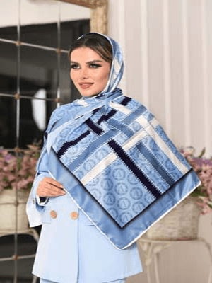 روسری نخی سایز ۱۲۰ آبی روشن با علامت V با نوار های طرح دوخت کد SC24