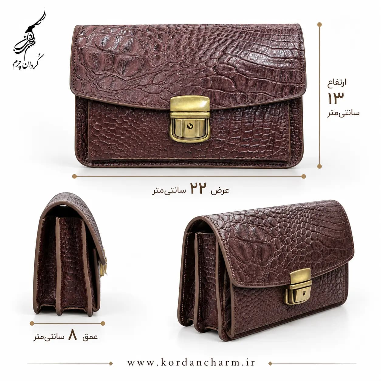 کیف دستی مردانه چرم مدل داریوش طرح کروکودیل — تصویر ۶
