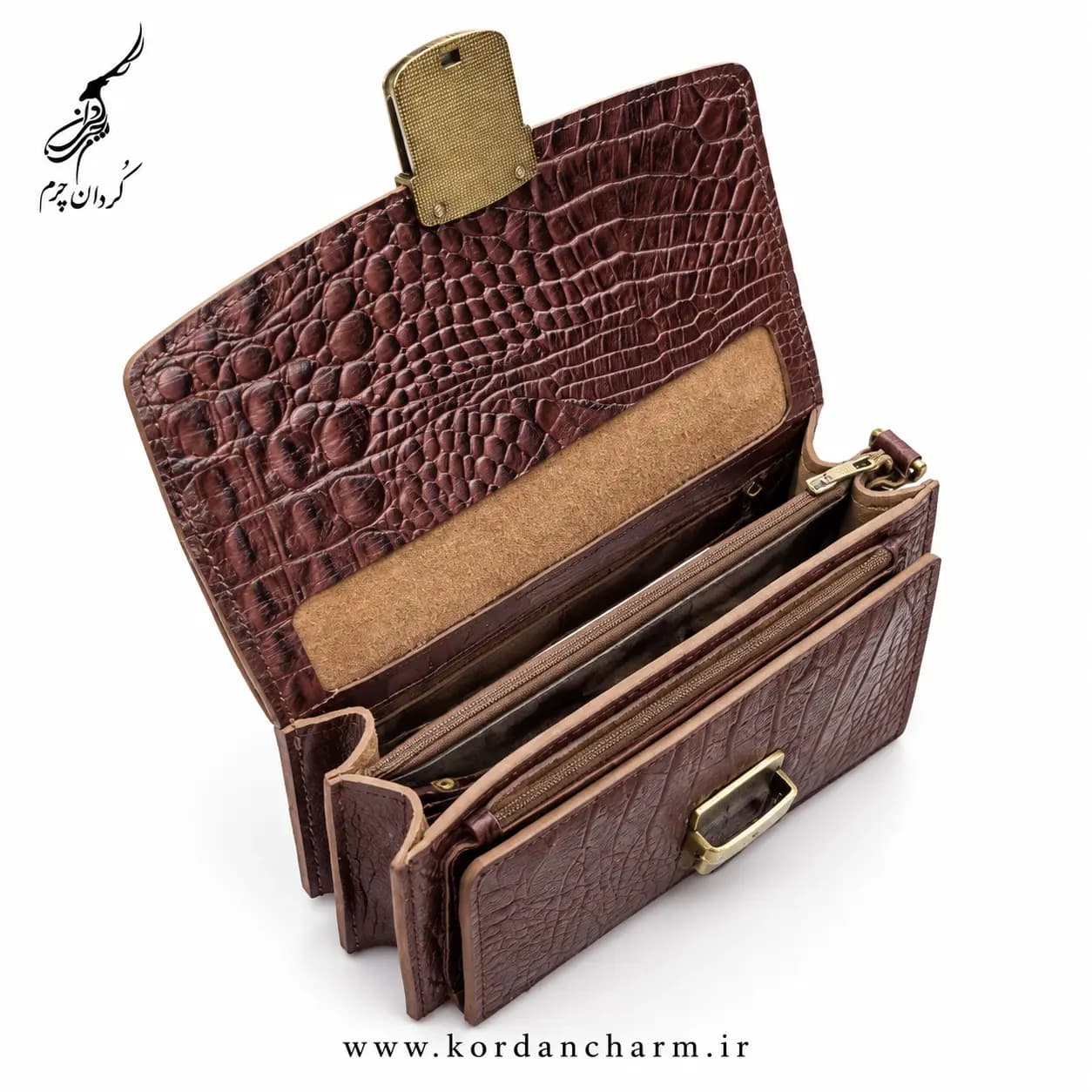 کیف دستی مردانه چرم مدل داریوش طرح کروکودیل — تصویر ۴