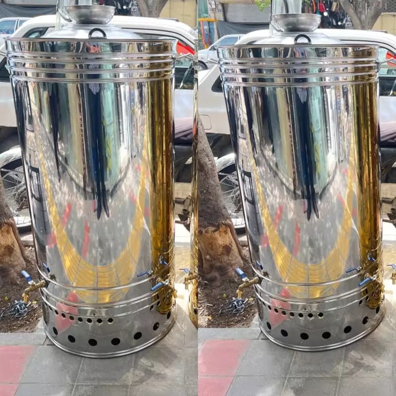 سماور گازی هییتی هیئتی استیل مجلسی 250 لیتری دو شیر موکب اداری مسجد هایپرمارکت صدرا استیل کار (پس کرایه)