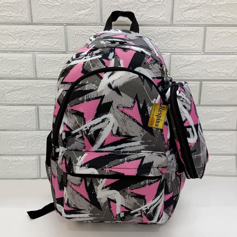 کیف مدرسه ای دخترانه مدل مثلث صورتی pink triangle با جامدادی (برند رسپینا) — تصویر ۶