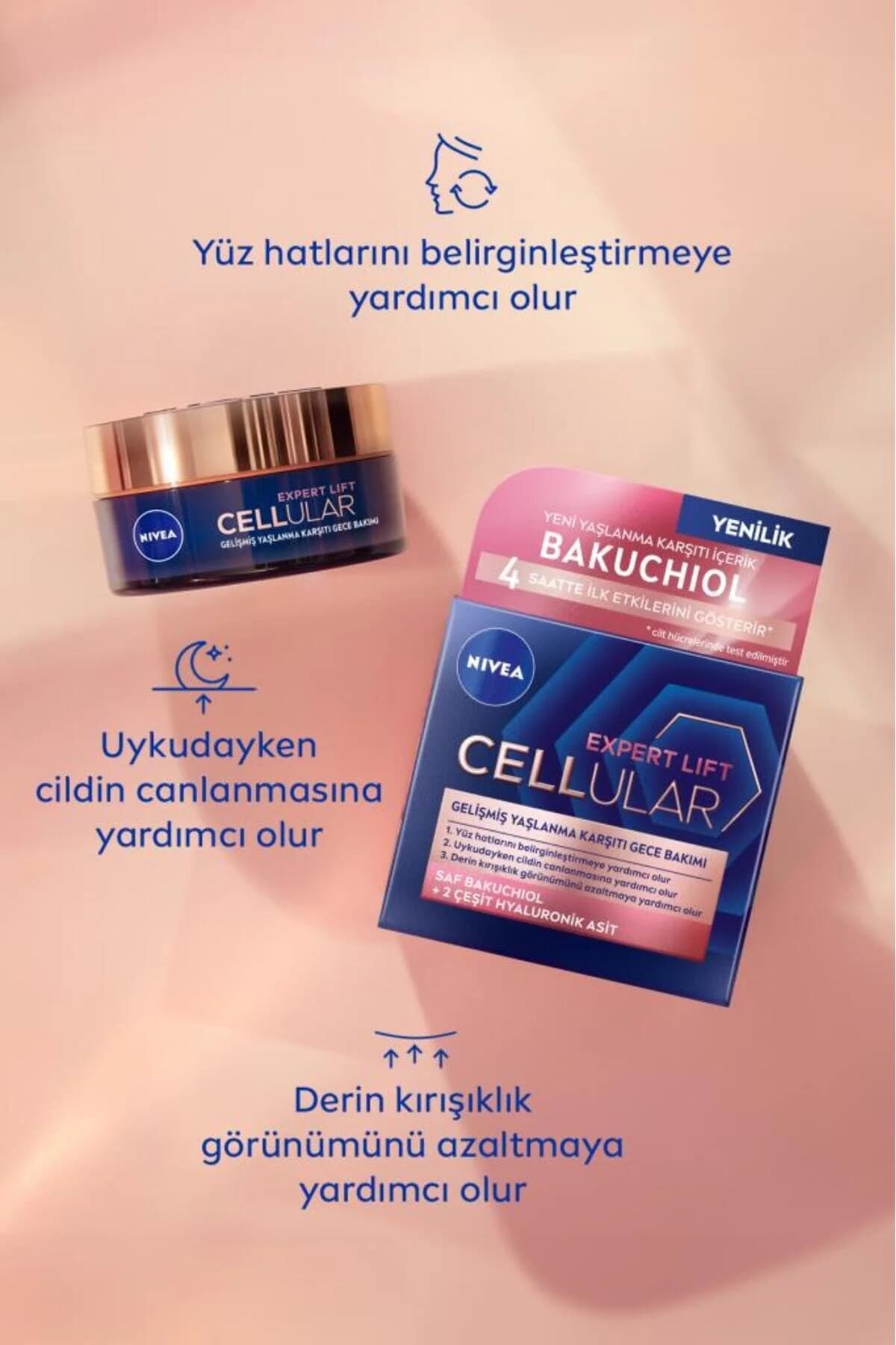 کرم شب صورت ضدپیری و مرطوبکننده نیوآ NIVEA Cellular Bakuchiol، ۵۰ میلیلیتر — تصویر ۳