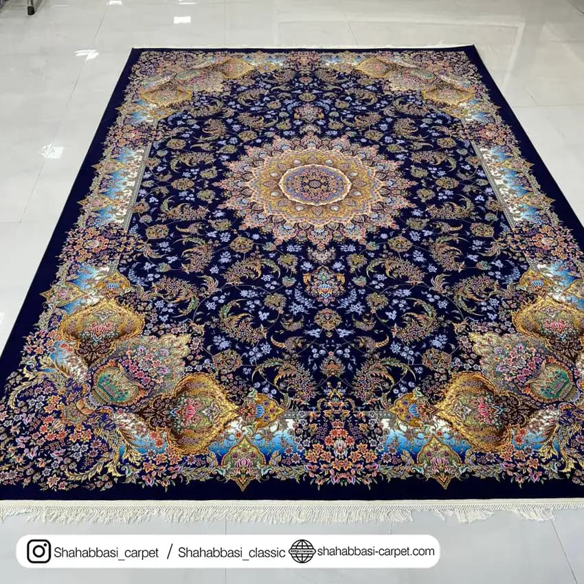 فرش ماشینی آفرینش کد 1500218 سرمه ای — تصویر ۵