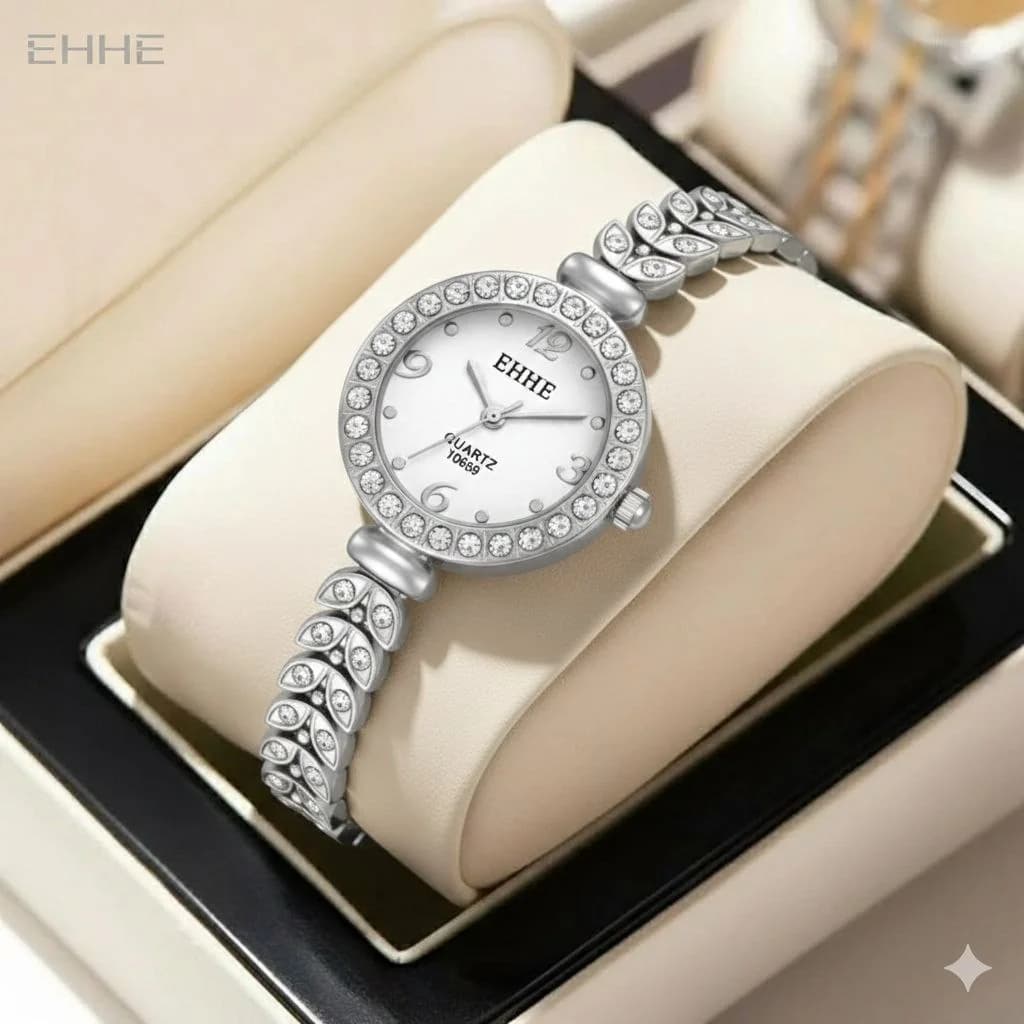 ساعت نگین دار EHHE بند استیل قفل دستبندی کد2756