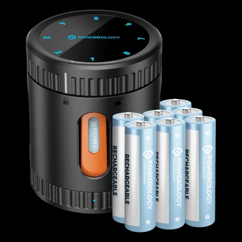 شارژر باتری Powerology NEON PWAD04BK | همراه 8 باتری AA